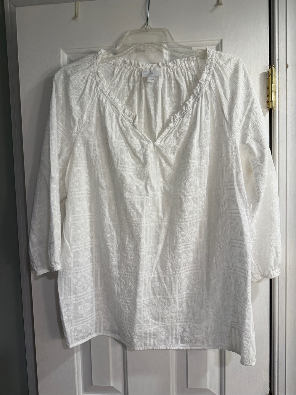 J. Jill White Embroidered Peasant Top